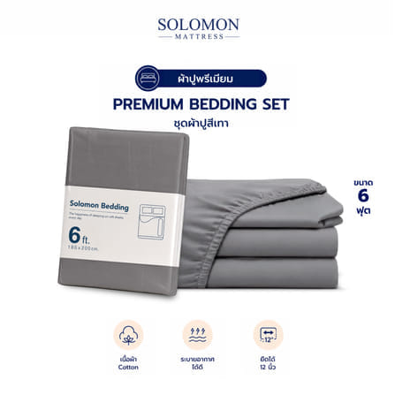 ชุดผ้าปูที่นอน 6 ฟุต เซท 5 ชิ้น SOLOMON สีเทา_0